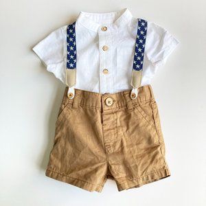 Cat & Jack Baby Boys' Star Suspender Top & Bottom Set, 0-3 Months